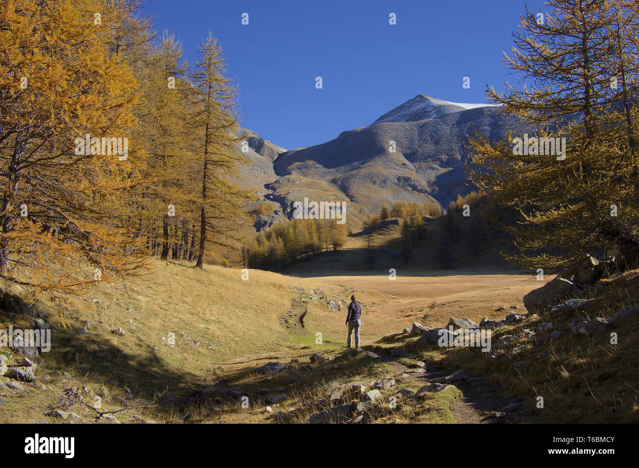 Autumn hike near Allos Stock Photo