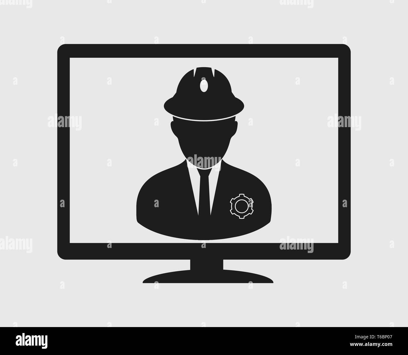 Online Engineer Team Icon. Male and Female Symbols on computer monitor. Stock Vector