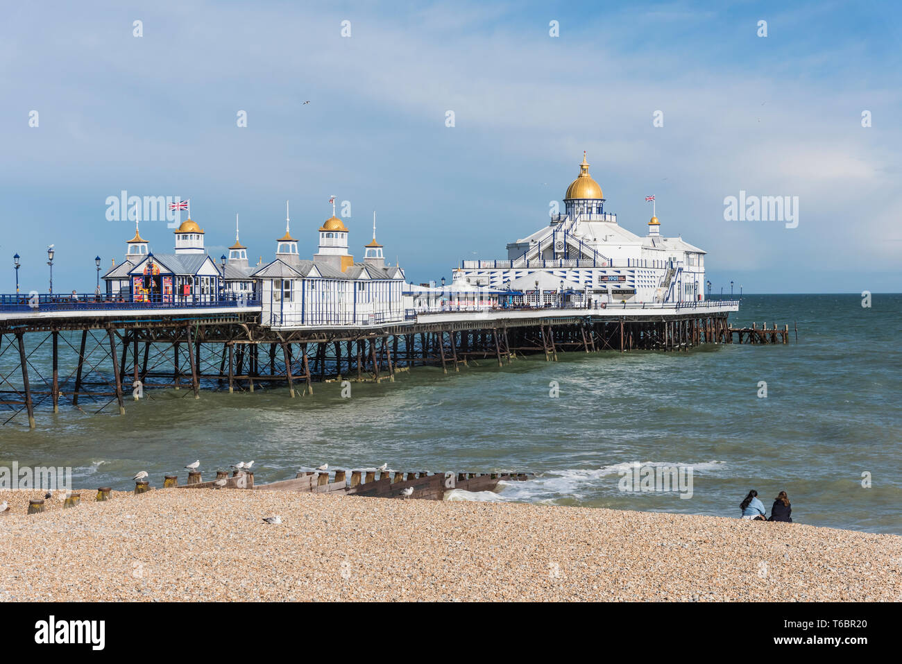 Eastbourne. The promenade and pier at the popular holiday resort of Eastbourne on the East Sussex coast of southeast England Stock Photo