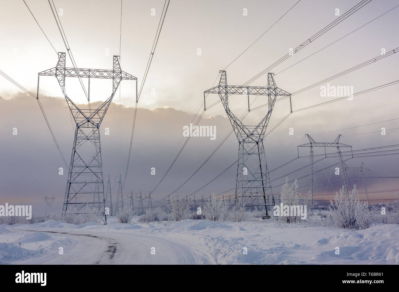 Hight voltage power transmission tower Stock Photo