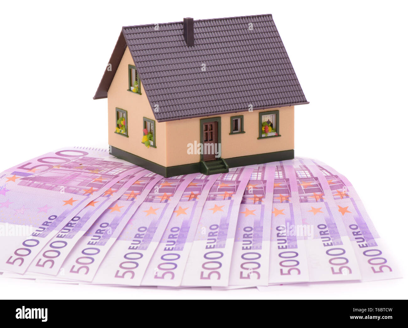 model house on 500 Euro banknotes Stock Photo