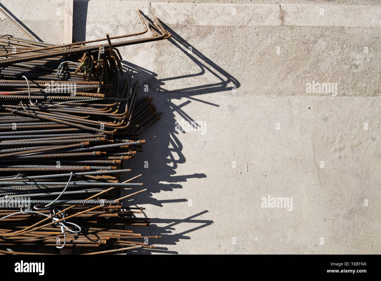 Reinforcing steel on a construction site Stock Photo