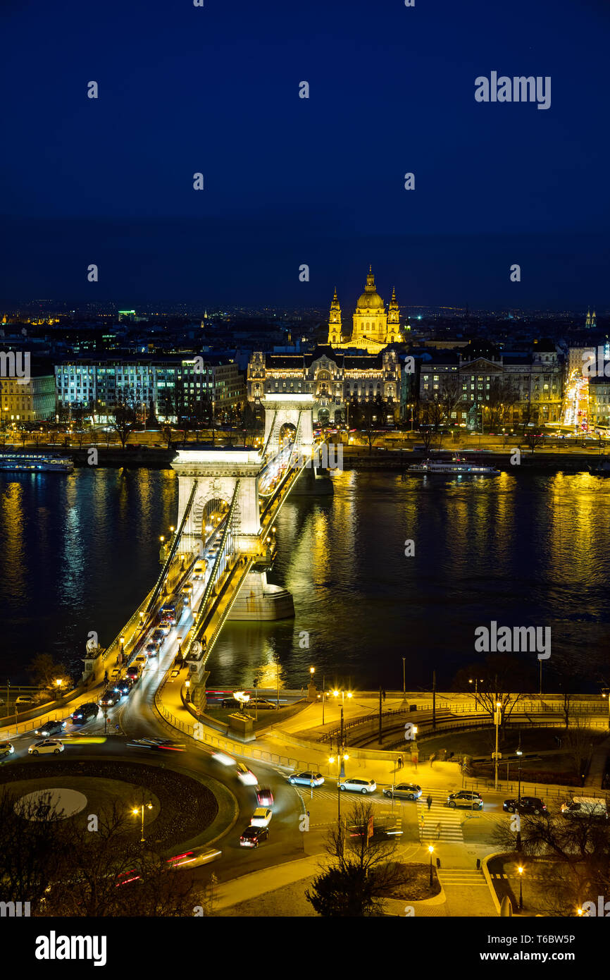 Overview of Budapest with the Szechenyi Chain Bridge Stock Photo