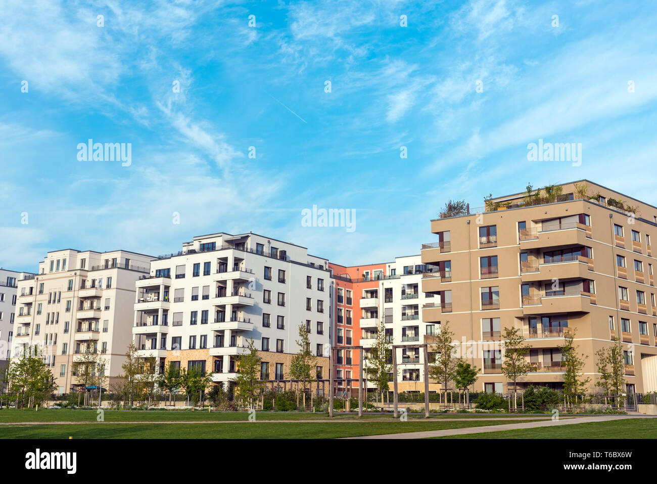 Development area with modern multi-family houses seen in Berlin, Germany Stock Photo