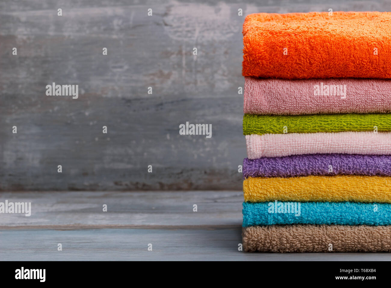 Stack of colorful bath towels Stock Photo Alamy
