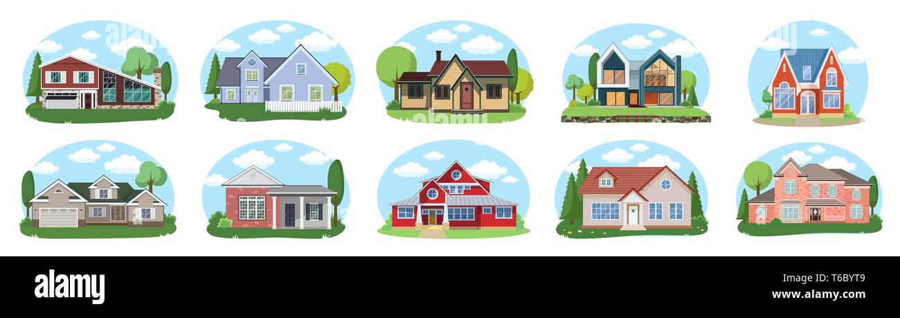 Big houses set, Vector Buildings Set. Flat Design Houses set Isolated ...
