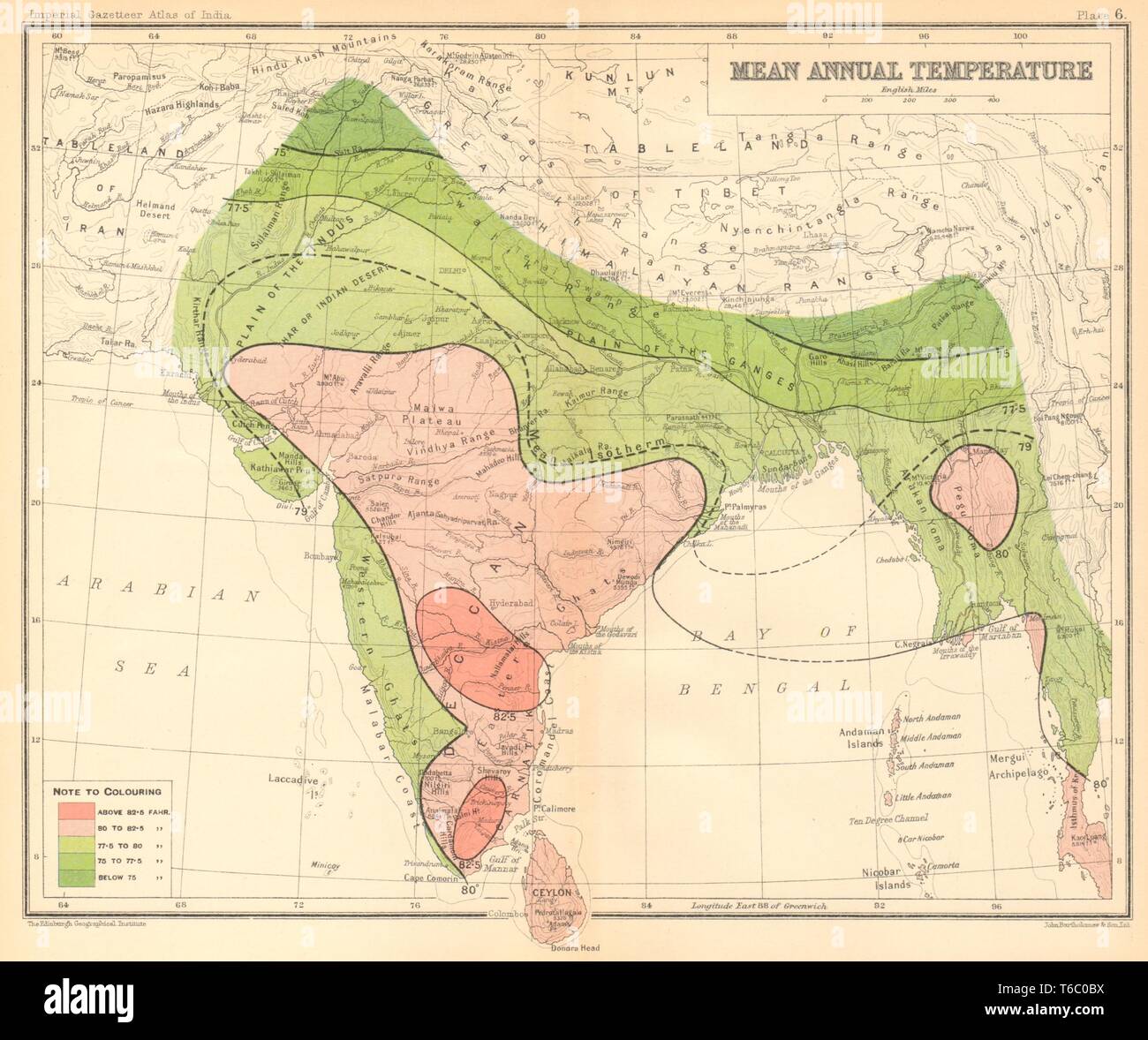 SOUTH ASIA. British India & Burma. Mean Annual Temperature 1931 old map Stock Photo