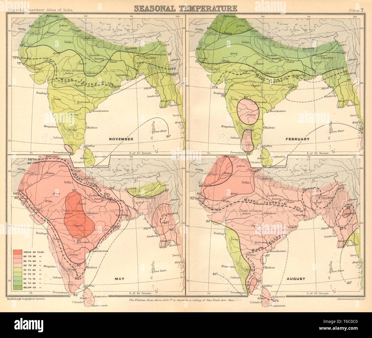 SOUTH ASIA. British India & Burma. Seasonal Temperatures 1931 old vintage map Stock Photo