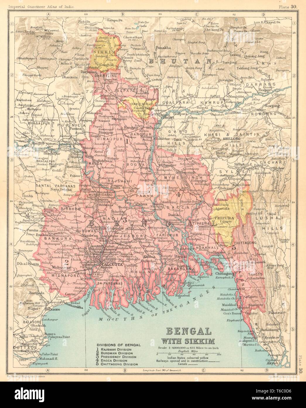 'Bengal, with Sikkim. British India provinces. Bihar Jharkhand Orissa 1931 map Stock Photo