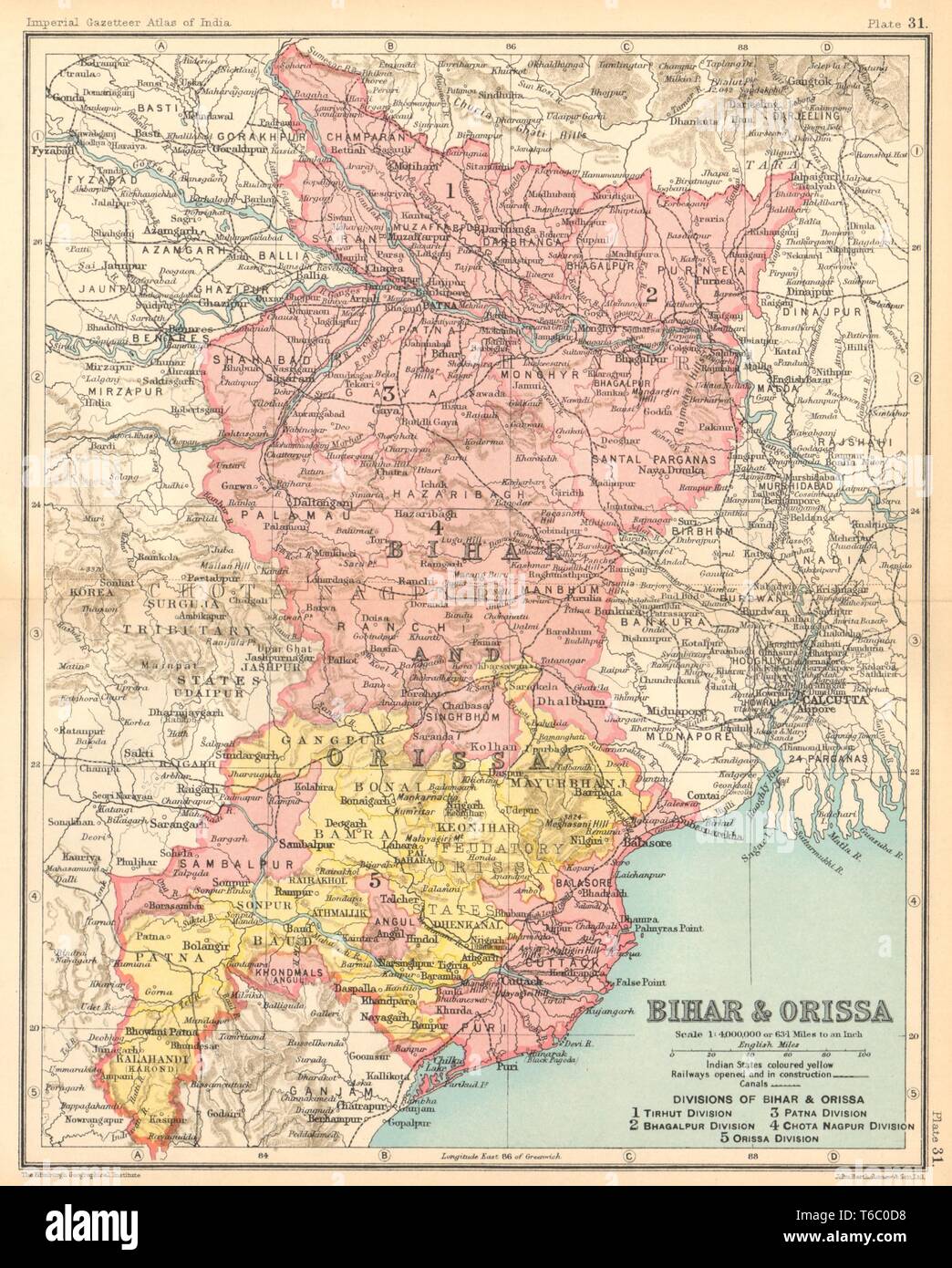 'Bihar & Orissa'. British India provinces. Odisha Jharkhand 1931 old map Stock Photo