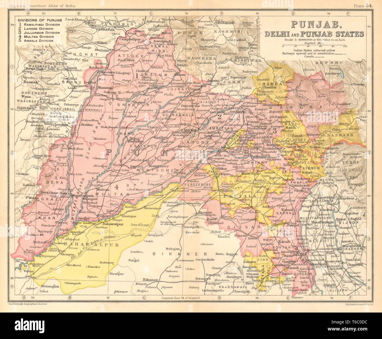 Punjab. British India/Pakistan province. Haryana Himachal Pradesh Delhi 1931 map Stock Photo
