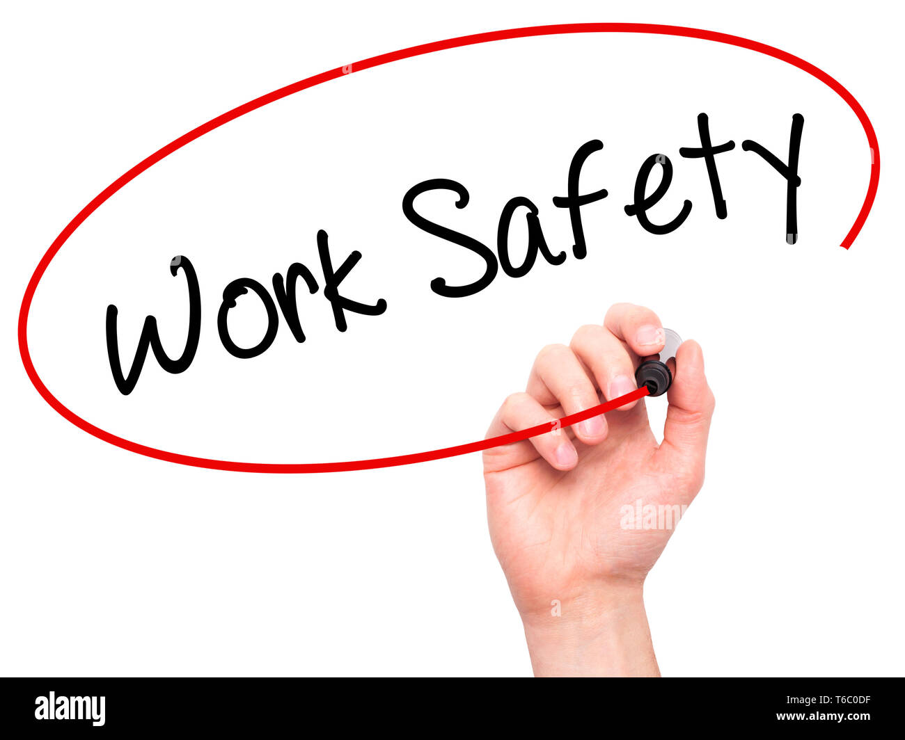 Man Hand writing Work Safety with black marker on visual screen Stock ...