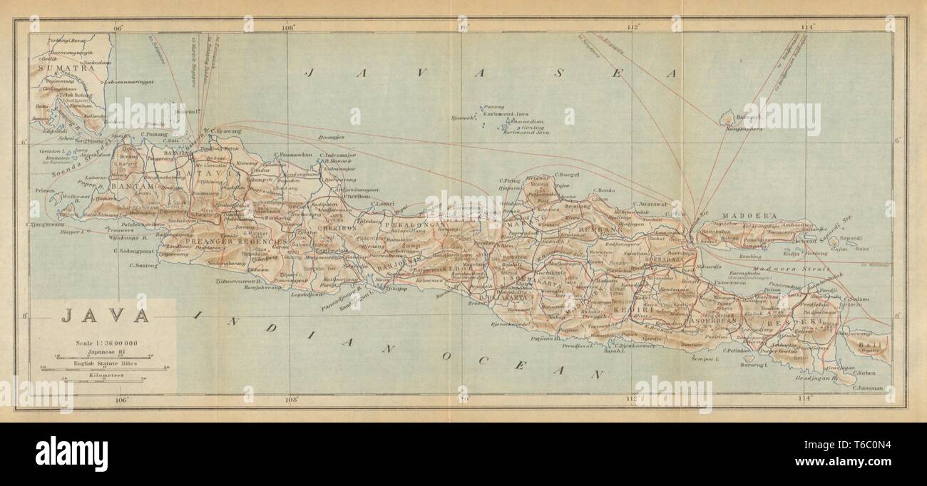 The island of Java. Dutch East Indies. Indonesia 1920 old vintage map chart Stock Photo