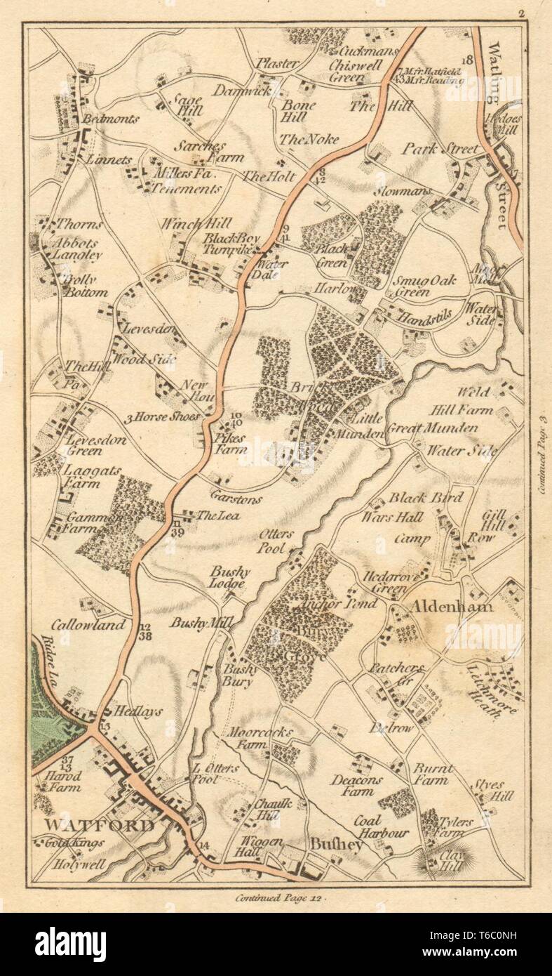 WATFORD. Aldenham,Bricket Wood,Chiswell Green,Bushey,Abbots Langley 1811 map Stock Photo