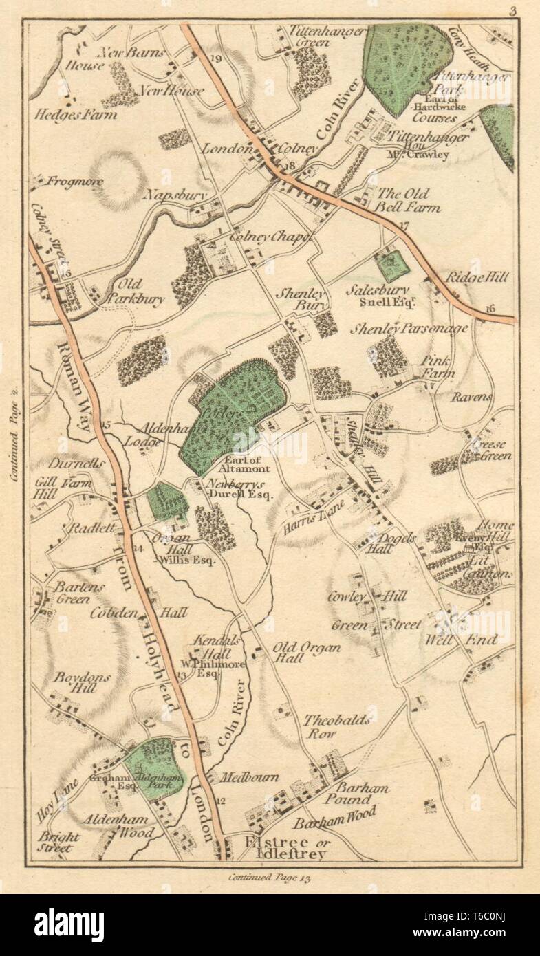 BOREHAMWOOD. Elstree,London Colney Street,St Albans,Radlett,Shenley 1811 map Stock Photo