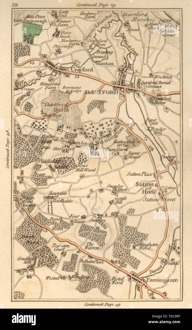 DARTFORD.Crayford,Bexley,Sutton at Hone,Farningham,Wilmington,Swanley 1811 map Stock Photo