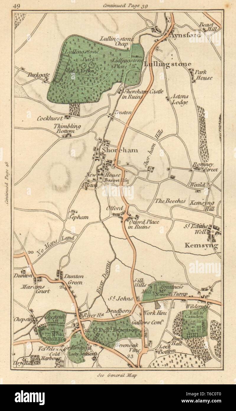 SEVENOAKS. Riverhead,Eynsford,Lullingstone,Shoreham,Kemsing,Otford 1811 map Stock Photo