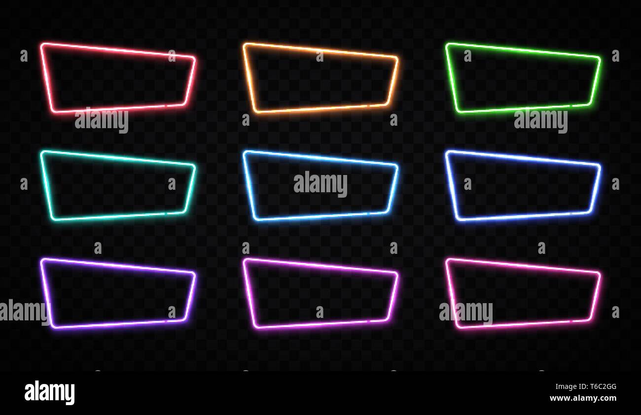 Color neon frames set on transparent background. Stock Vector