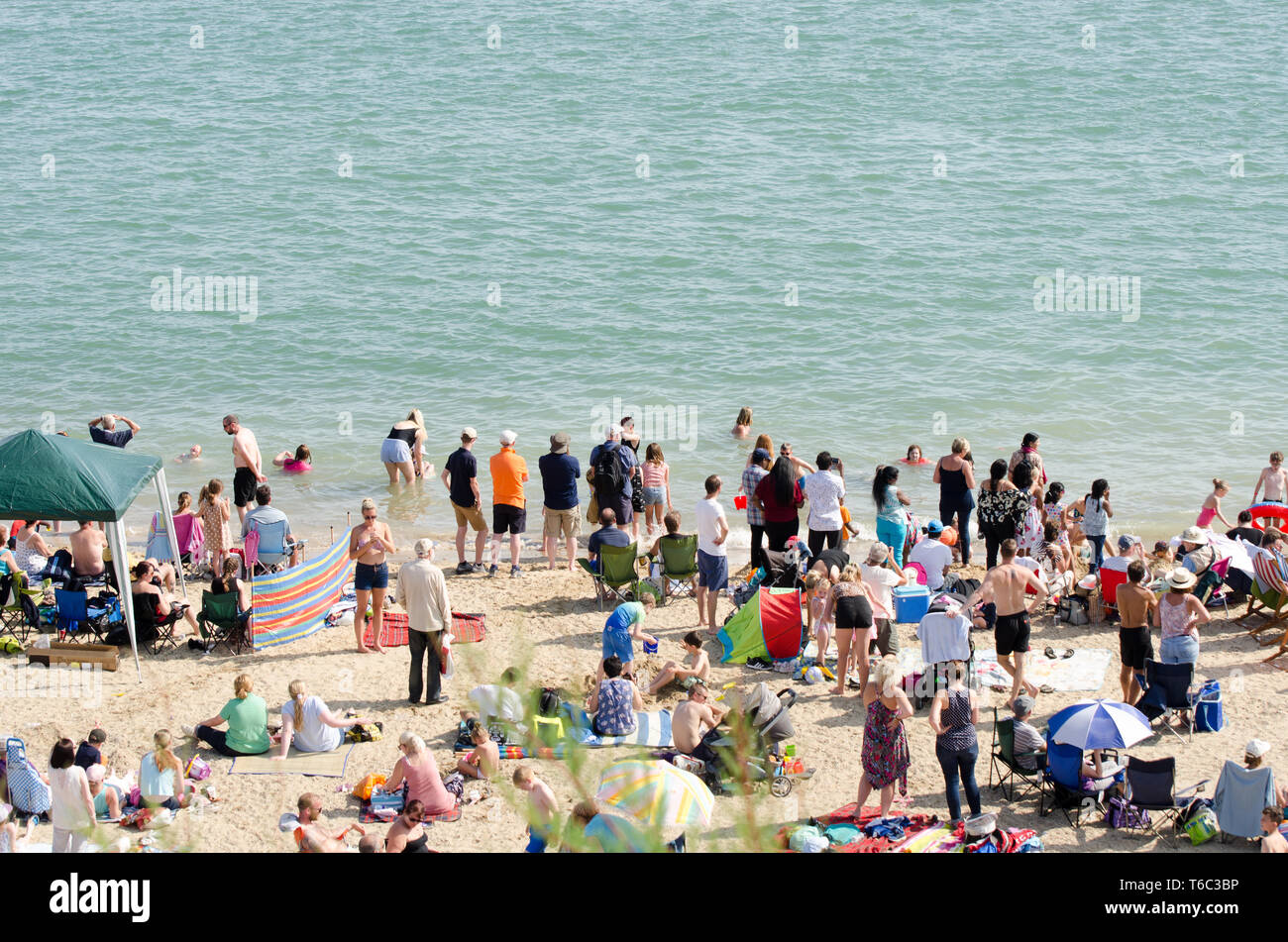 Large crowd on Clacton Beach  for annual airshow Stock Photo