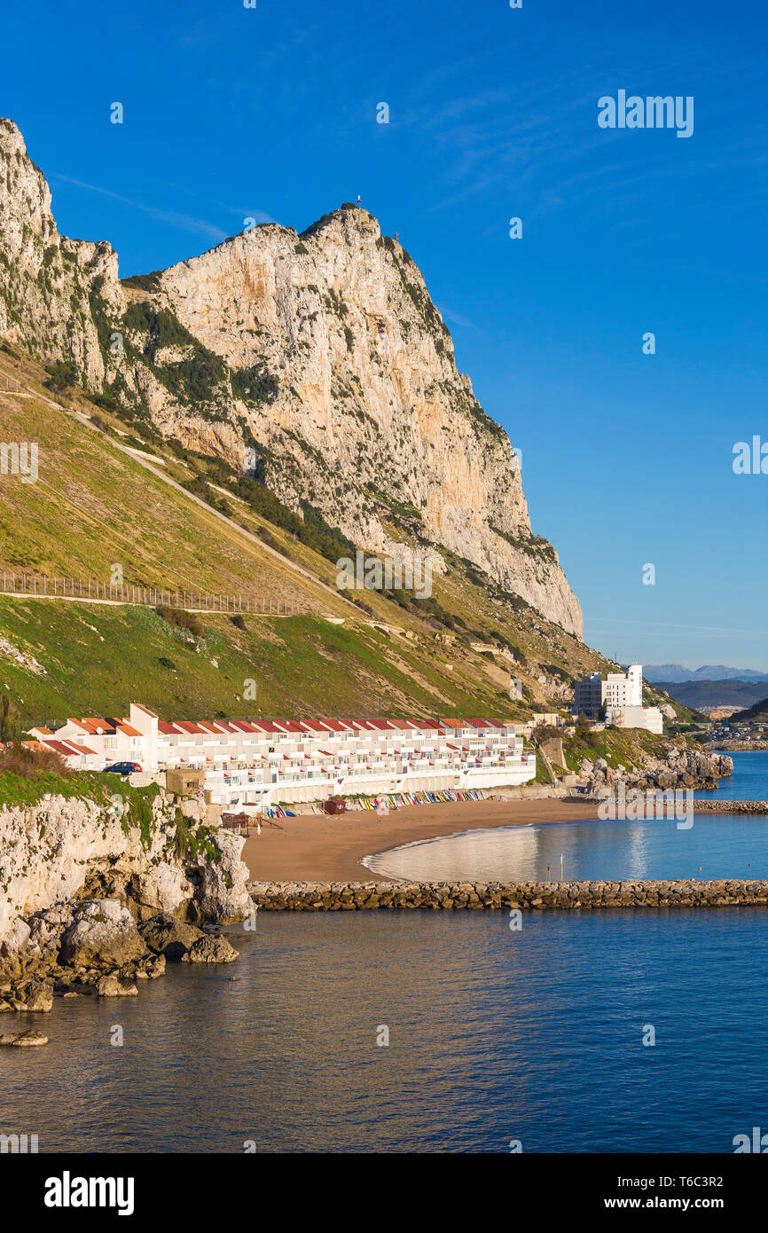 Gibraltar, Sandy Bay and Rock of Gibraltar Stock Photo