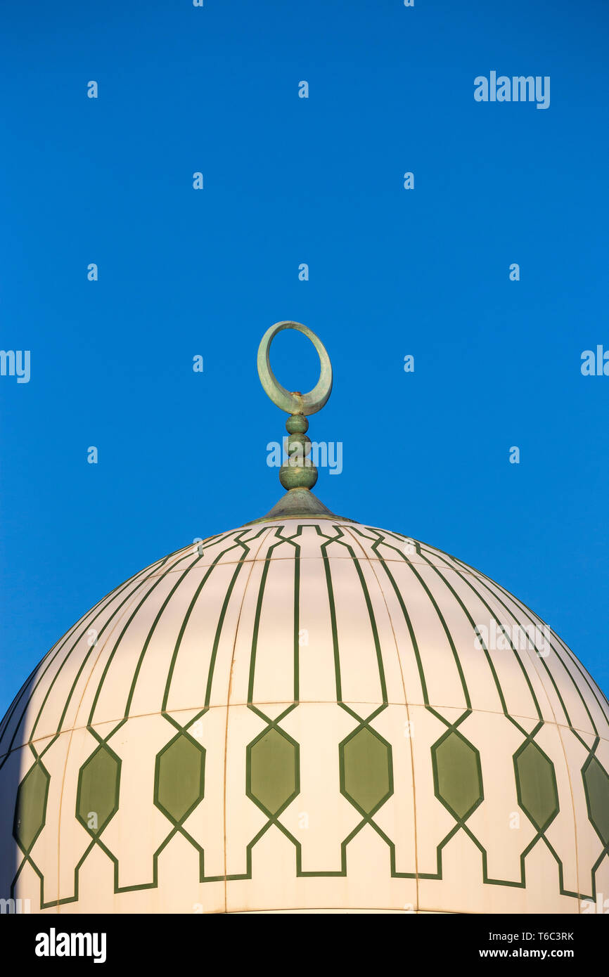 Gibraltar, Europa Point, Mosque of the Two custodians infront of the Rock of Gibraltar Stock Photo