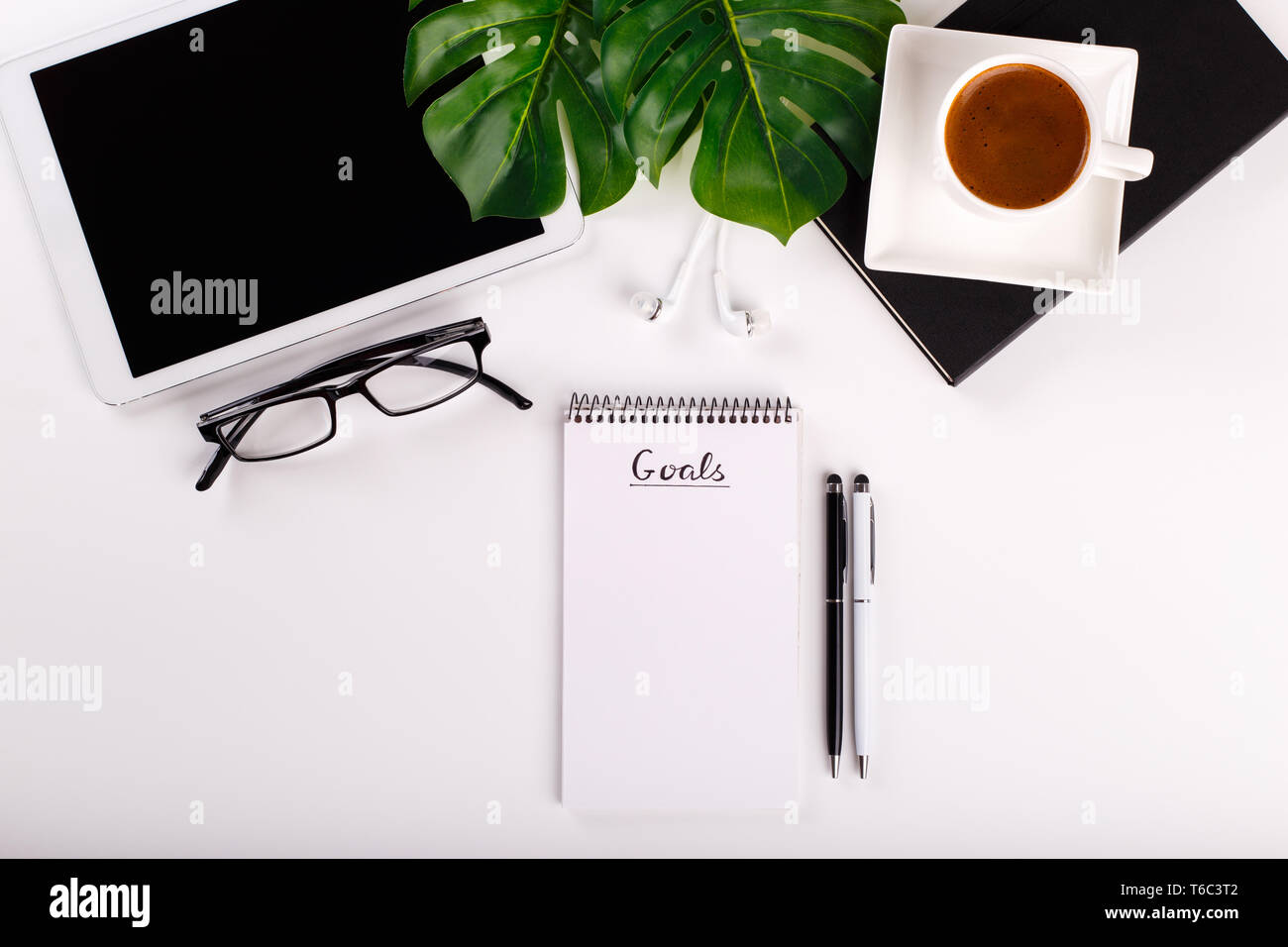 Modern white office desk Stock Photo Alamy