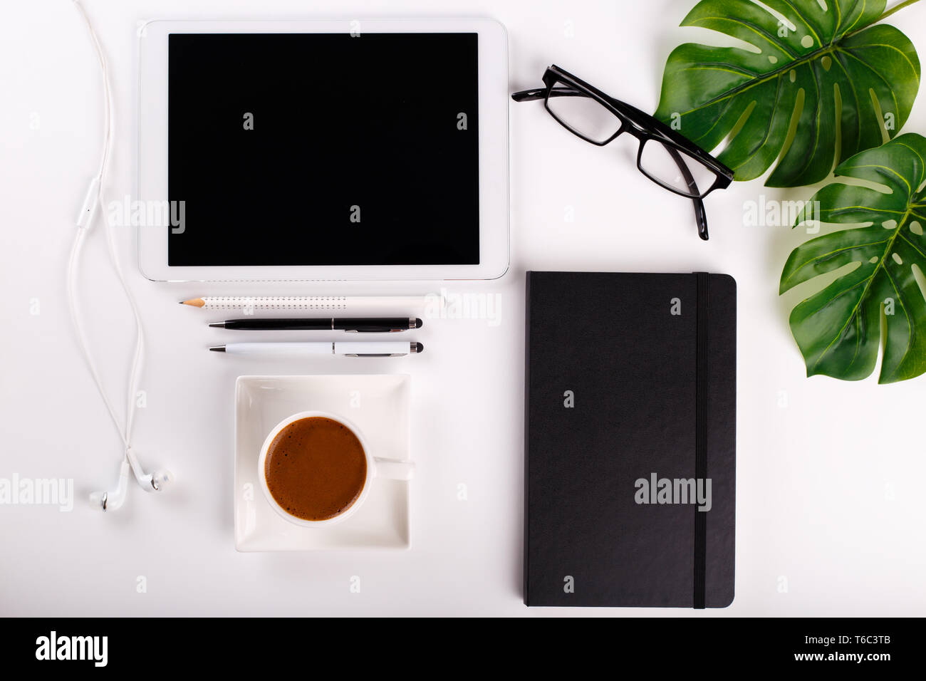 Modern white office desk Stock Photo Alamy