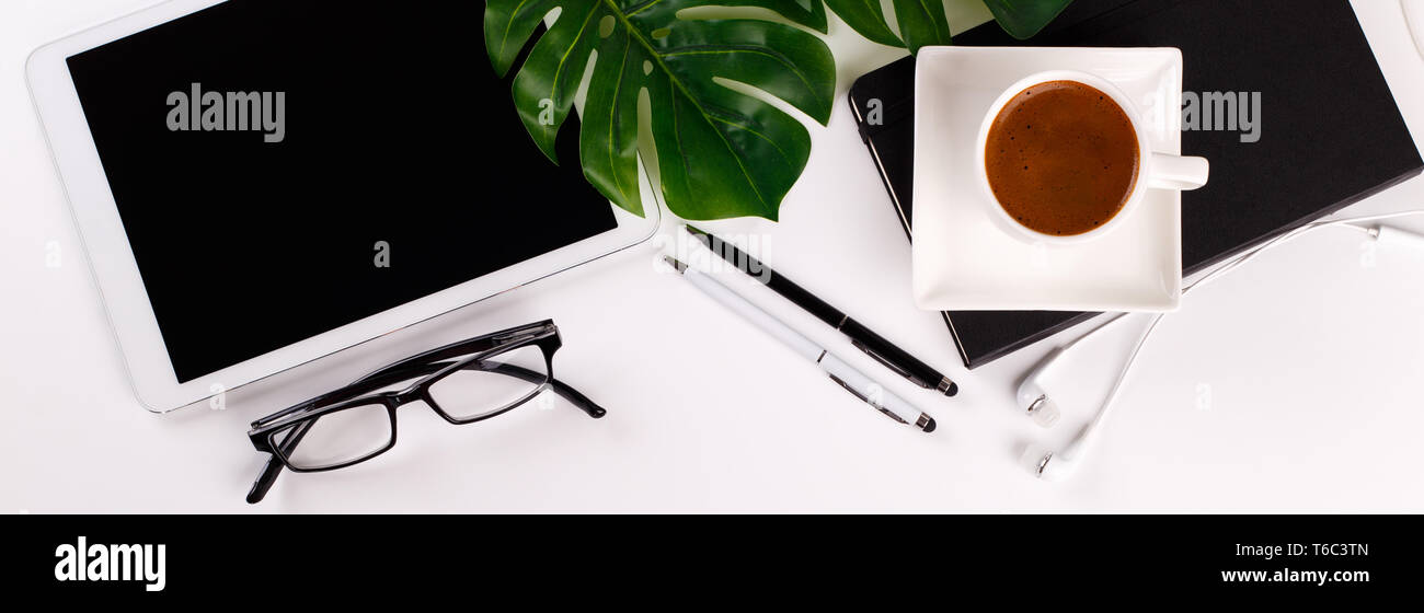 Modern white office desk Stock Photo Alamy