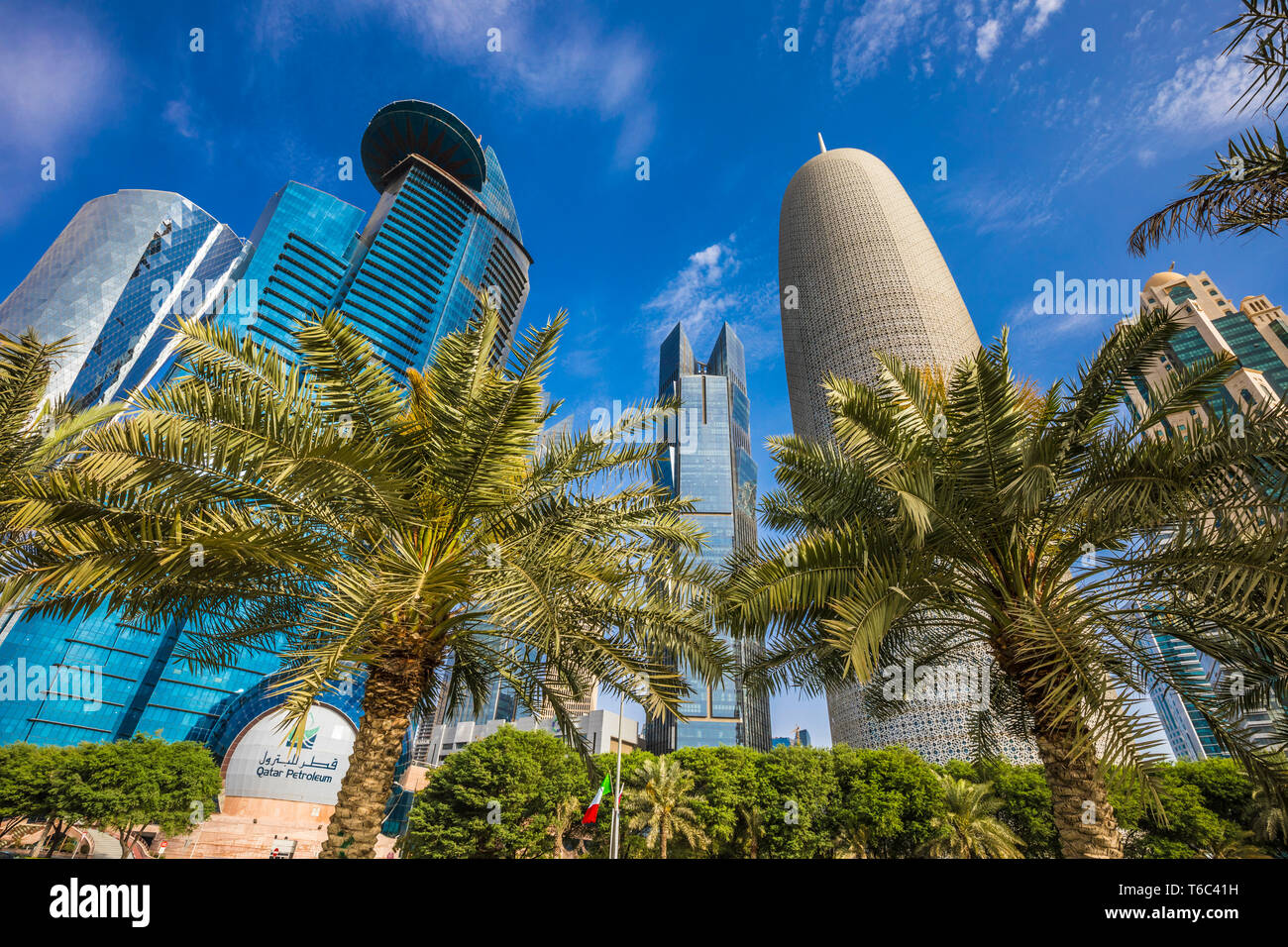 West Bay skyline with Burj Doha, Doha, Qatar Stock Photo
