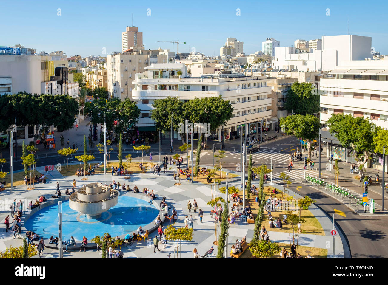 Israel, Tel Aviv-Yafo, Tel Aviv. High angle view of Diezengoff Square. Stock Photo
