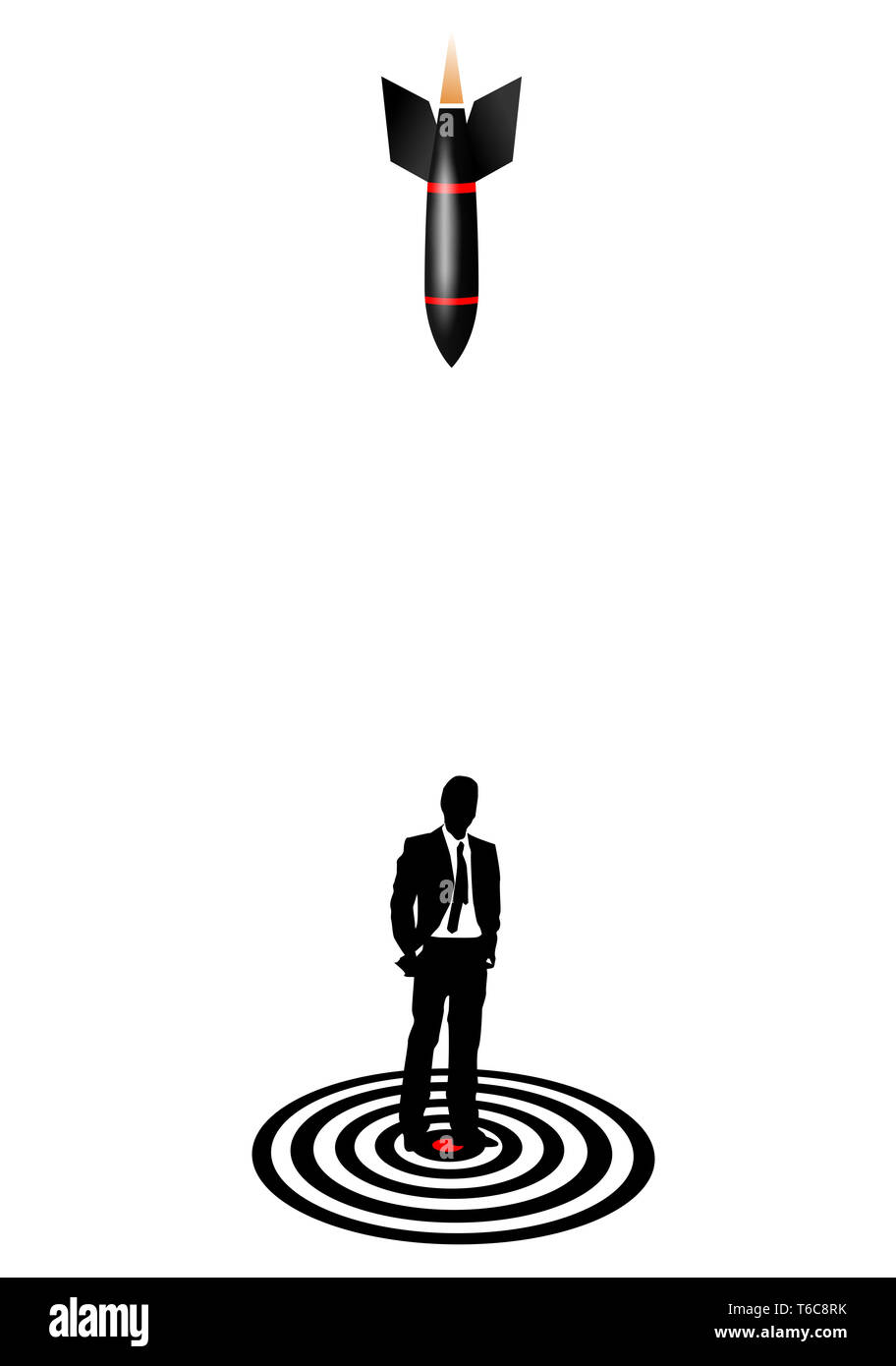 Illustration of a businessman standing on a target in the bulls-eye Stock Photo