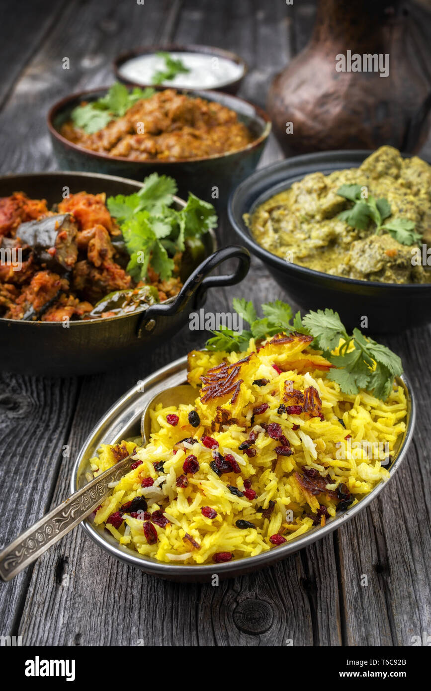Traditional Indian Iranian Curries with Tahdig as closeup in a Korai Stock Photo Alamy