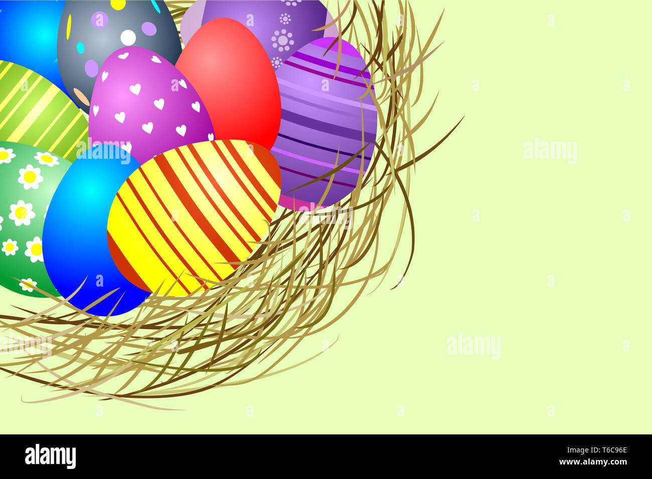 Illustration of Easter eggs in a nest Stock Photo - Alamy