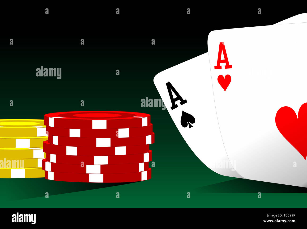 Illustration of pocket aces on a poker table Stock Photo