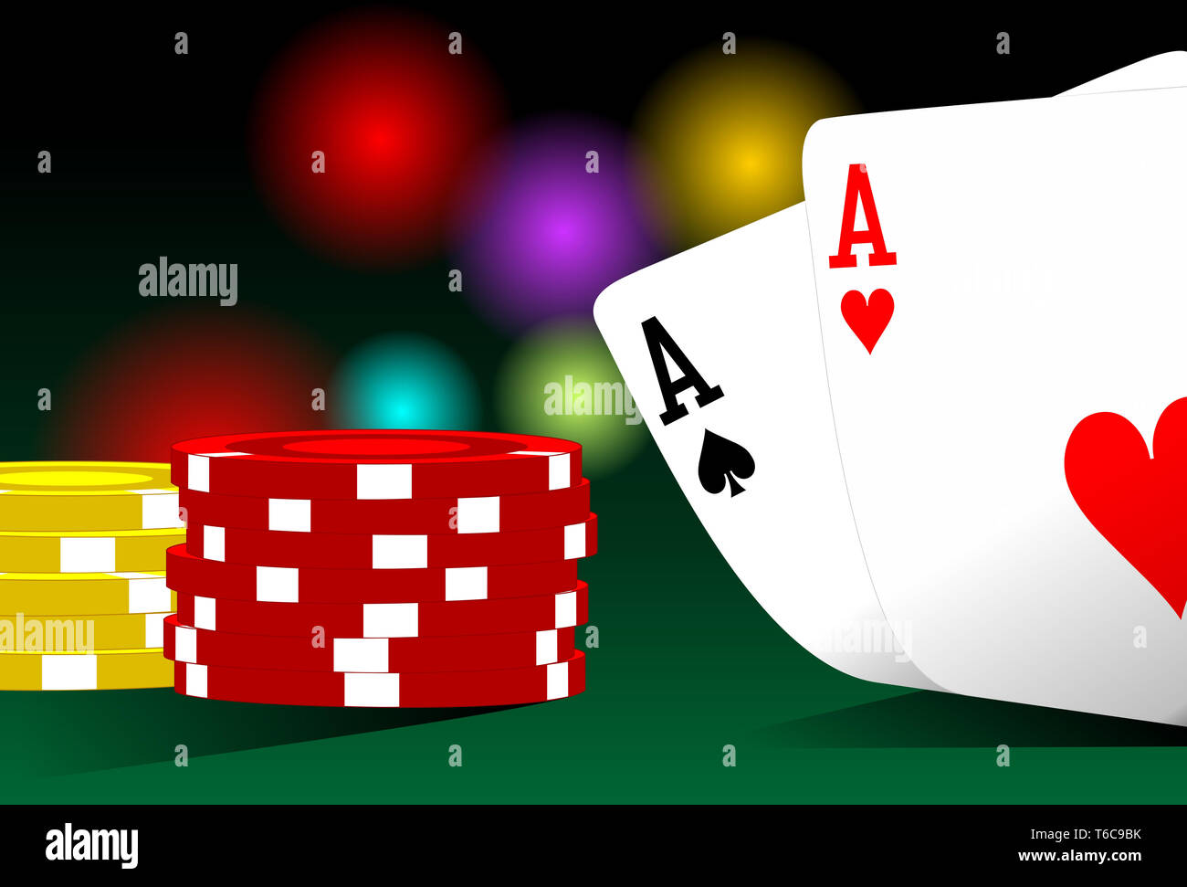 Illustration of pocket aces on a poker table Stock Photo