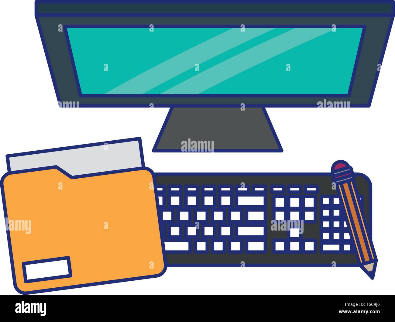 computer with penciland document blue lines Stock Vector Image & Art ...