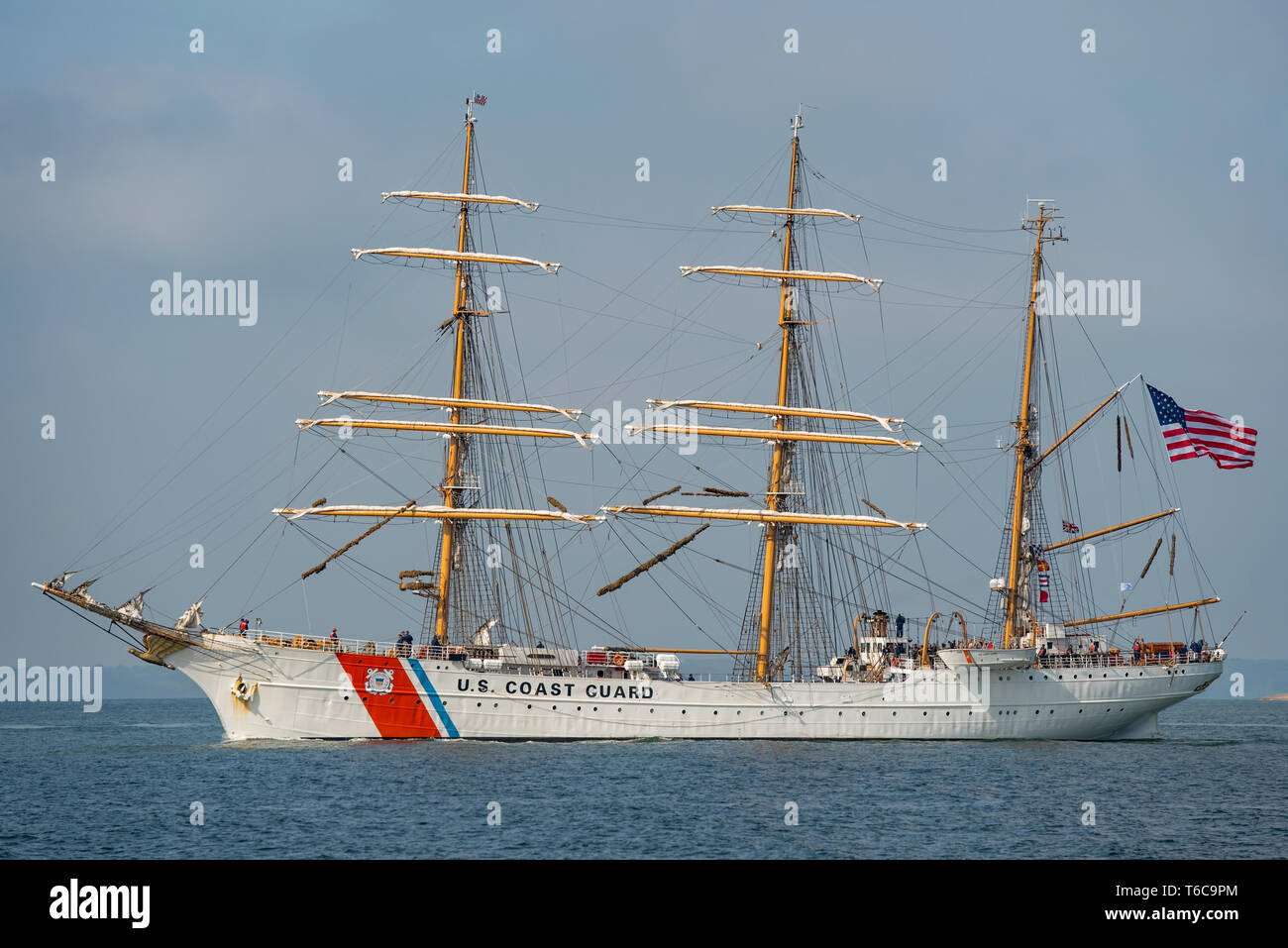 The United States Coast Guard training cutter USCGC Eagle in The Solent on departure from Portsmouth, UK on 30/4/19 after a courtesy visit. Stock Photo