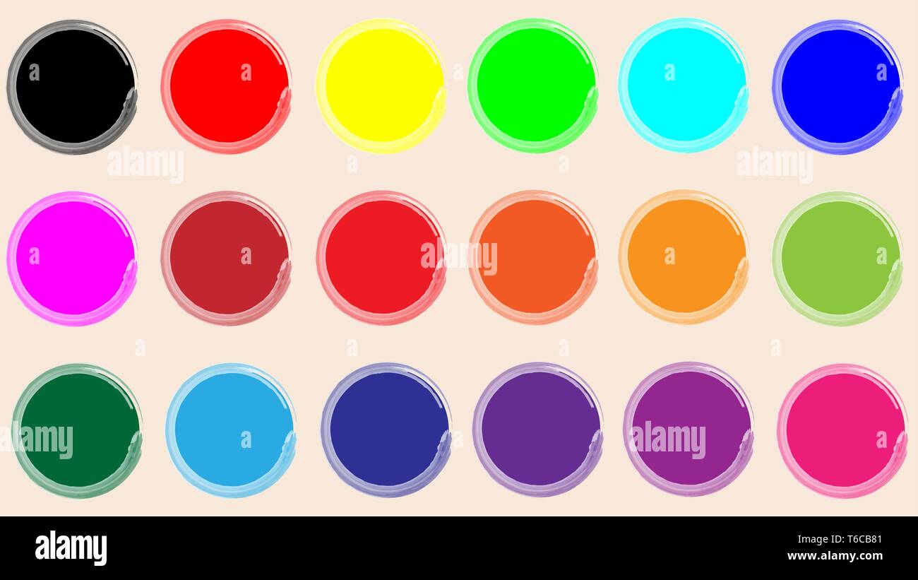 set color yellow red blue circles brush stroke. Fashionable vector