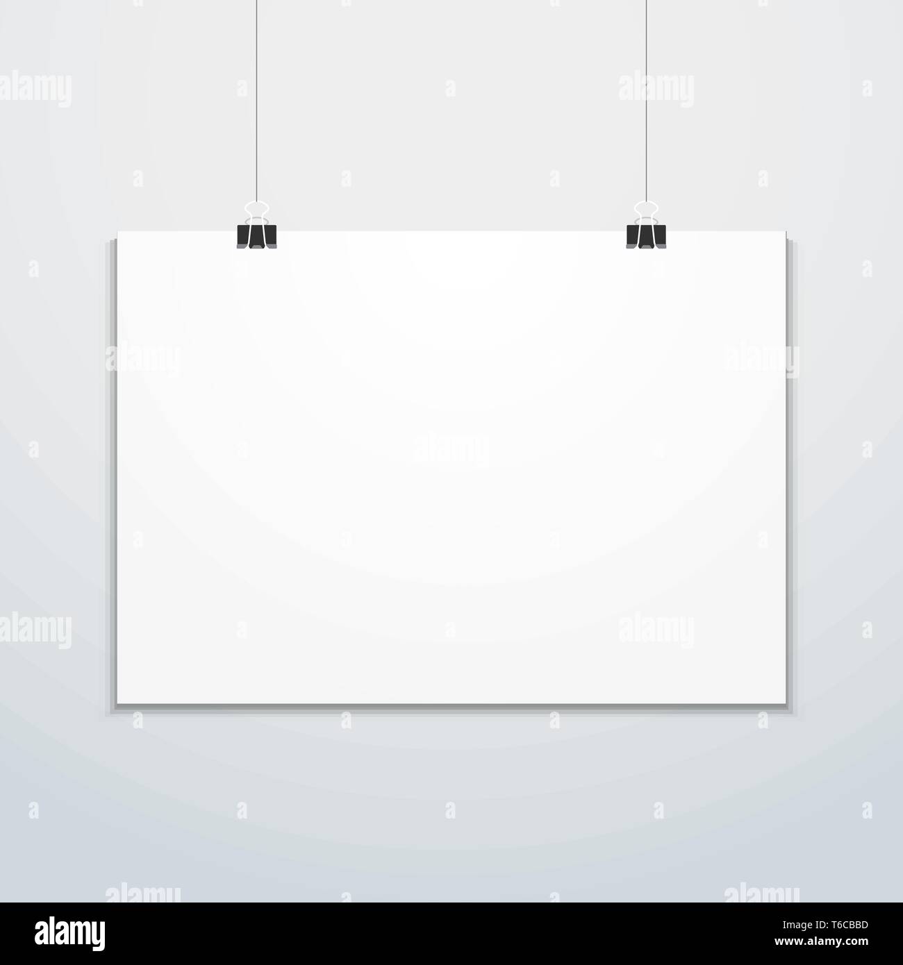 Vector Horizontal White Empty Poster Suspended On Office Clamps