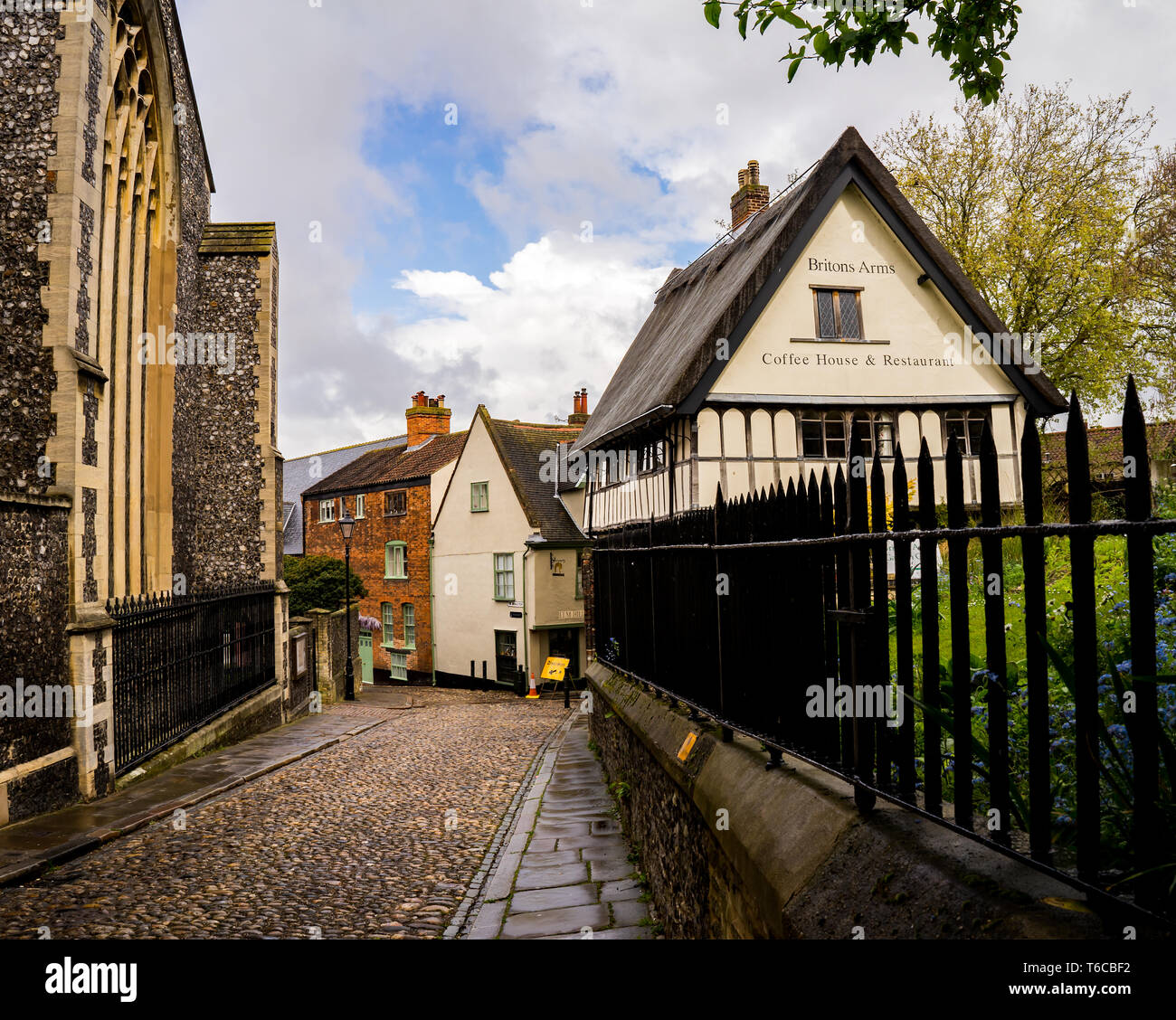 A view down the medieval and historic cobbled streets of Elm Hill in