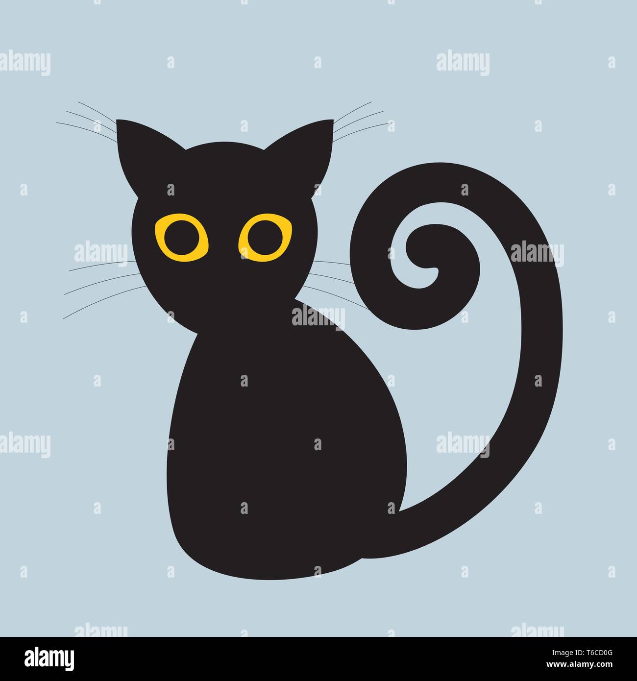 A simple silhouette drawing of a black cat with yellow eyes Stock Vector