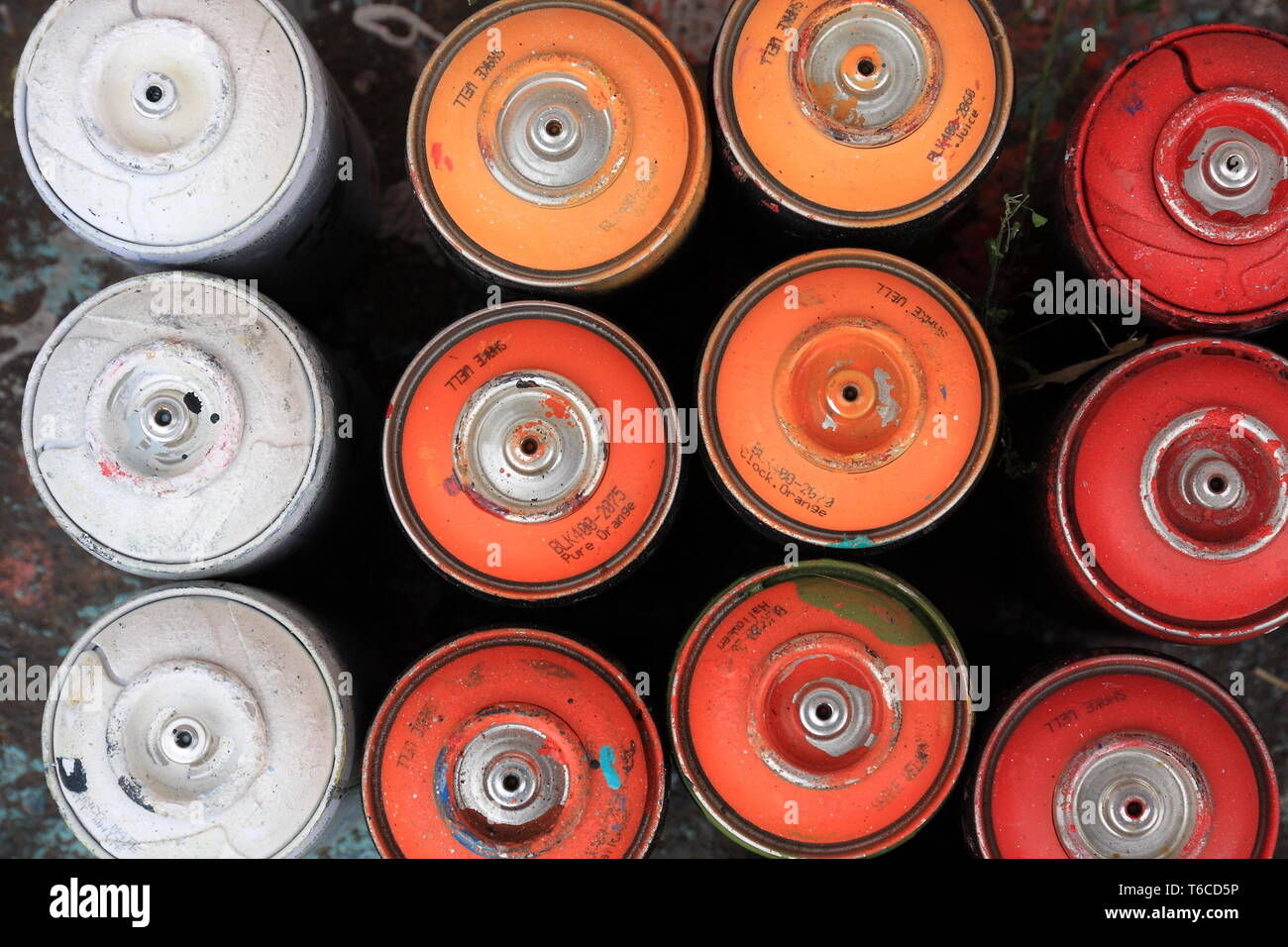 Empty spraypaints Stock Photo