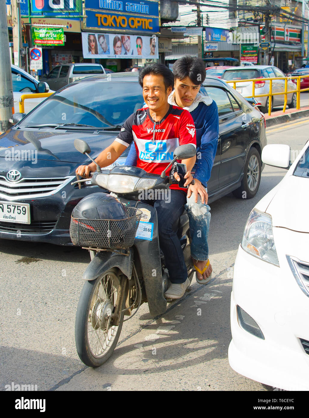 Scooter riding in Thailand Stock Photo