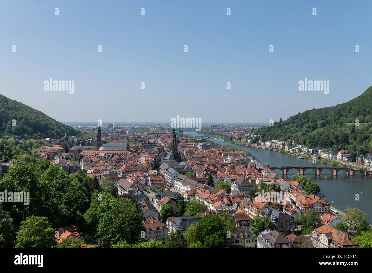 Travel, Germany, Badenwürttemberg, Heidelberg, Schlossgarten, April 30. View of the historic center and the Neckar.  You can see the Heiliggeist churc Stock Photo