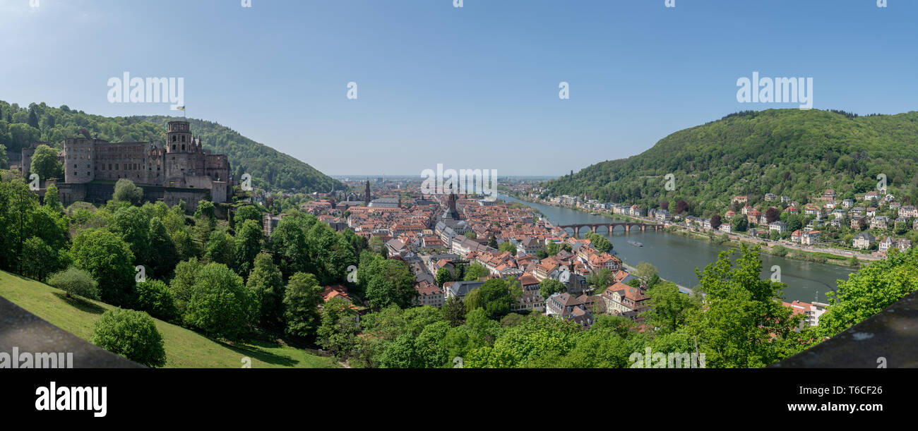 Travel, Germany, Badenwürttemberg, Heidelberg, Schlossgarten, April 30. View of the historic center, the castle and the river Neckar. Stock Photo