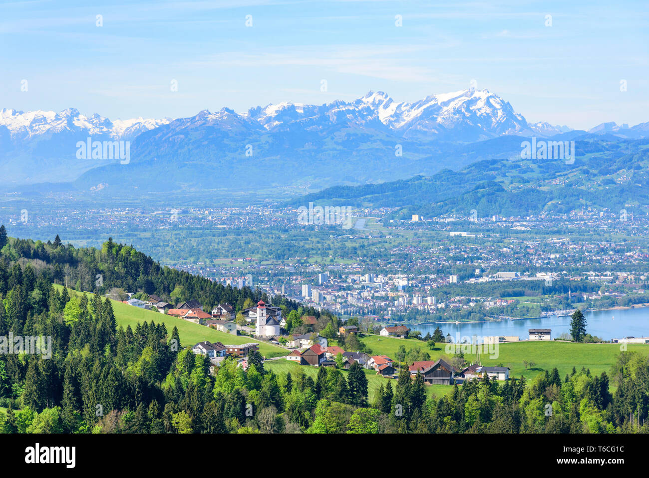 Impressive view to Bregenz and Rhine valley at the eastern Lake Constance Stock Photo