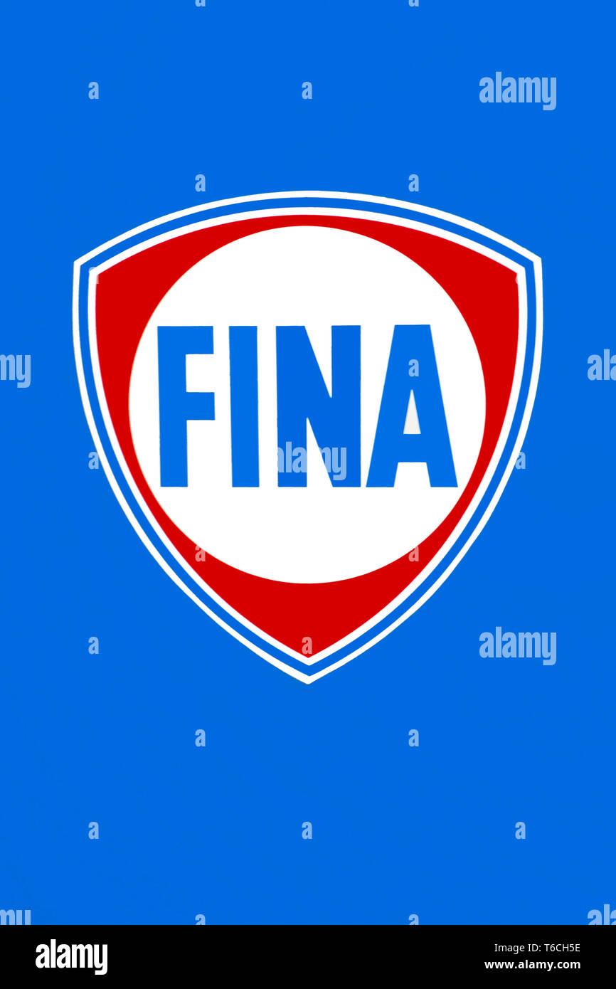 FINA logo / emblem from the Belgian oil company Petrofina, Belgium Stock Photo