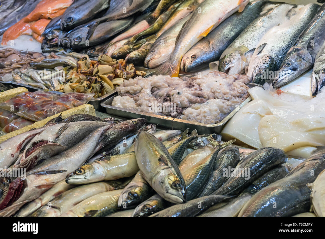 Fresh fish and seafood at a market in Santiago de Chile Stock Photo Alamy