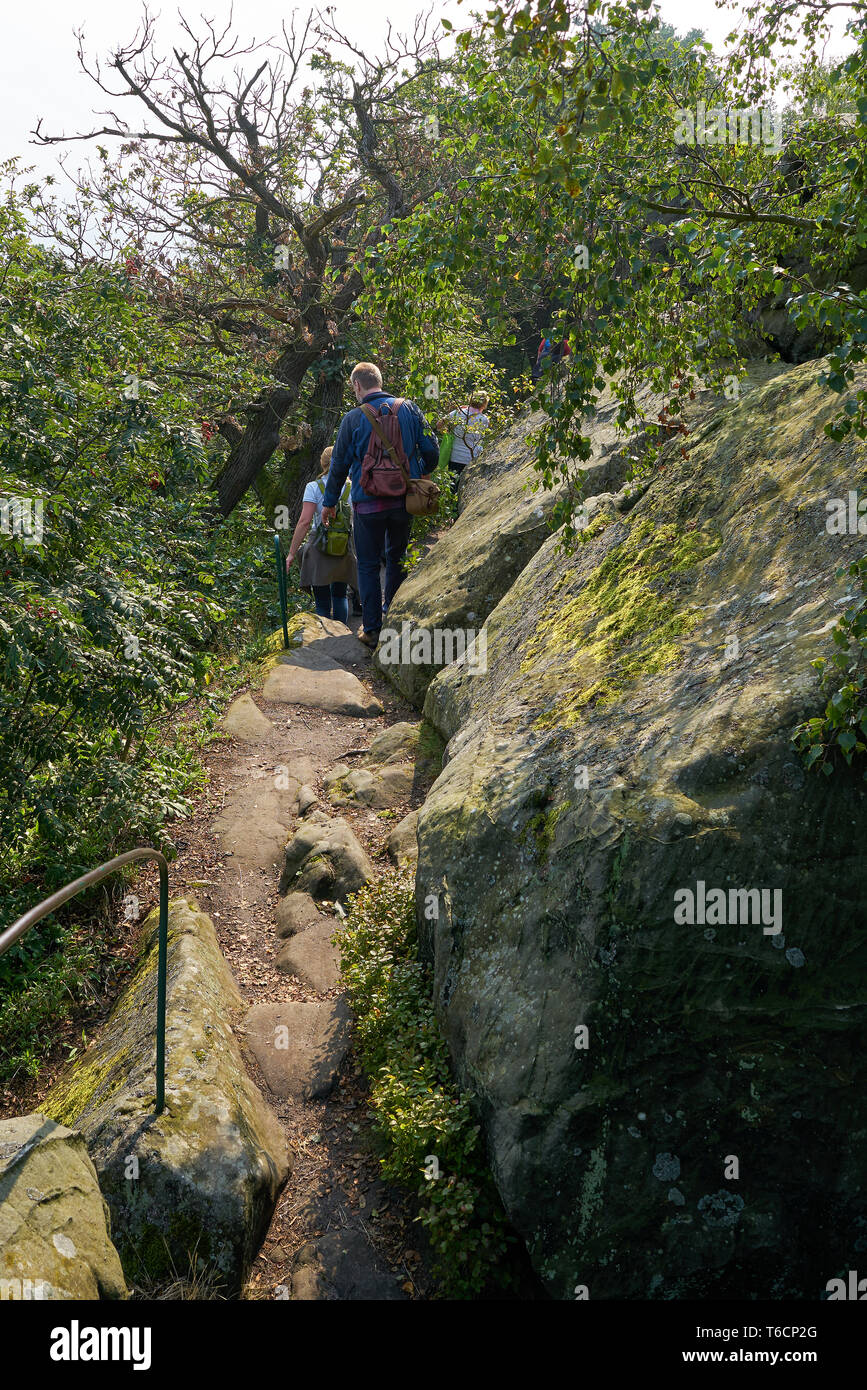 Hikers on the Devil's Wall in the Nationalpark Harz Stock Photo
