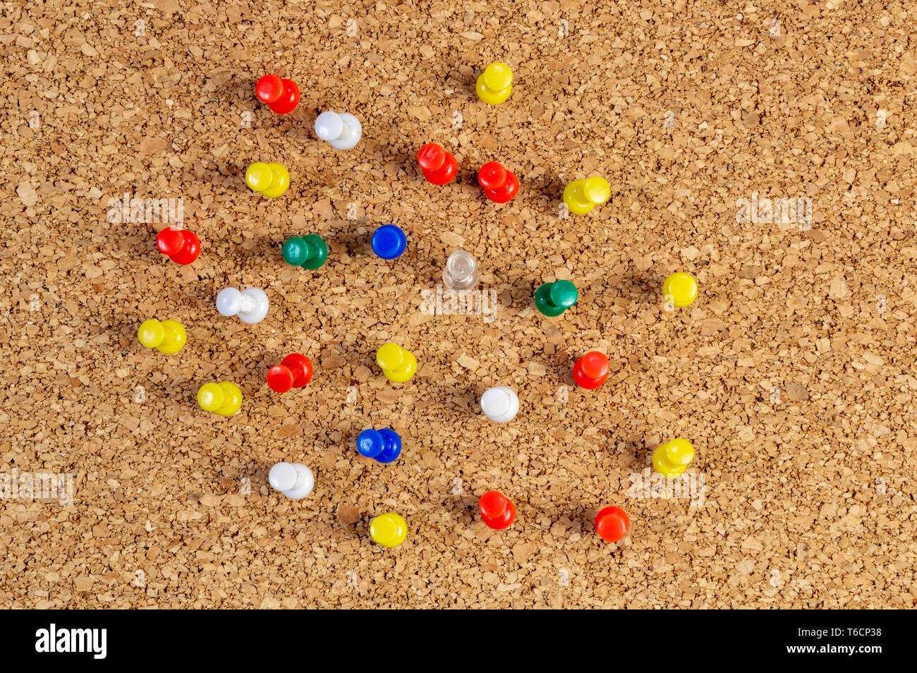 Group of colorful push pins on cork bulletin board Stock Photo Alamy